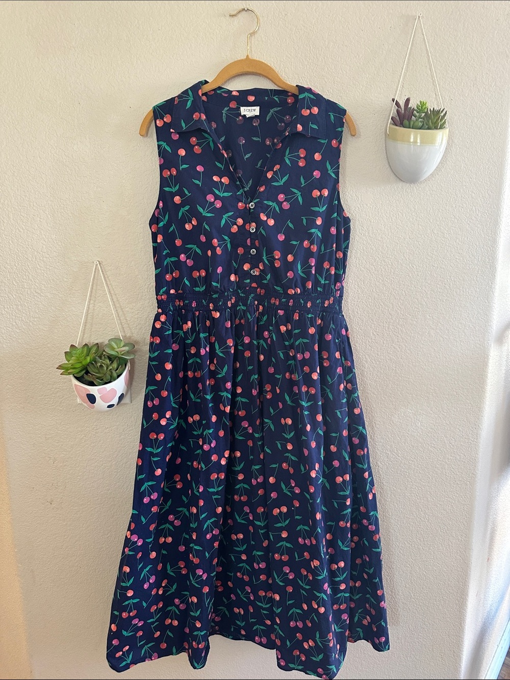 J. Crew Cherry Button Shirt Vintage Dress Cotton 12 Large